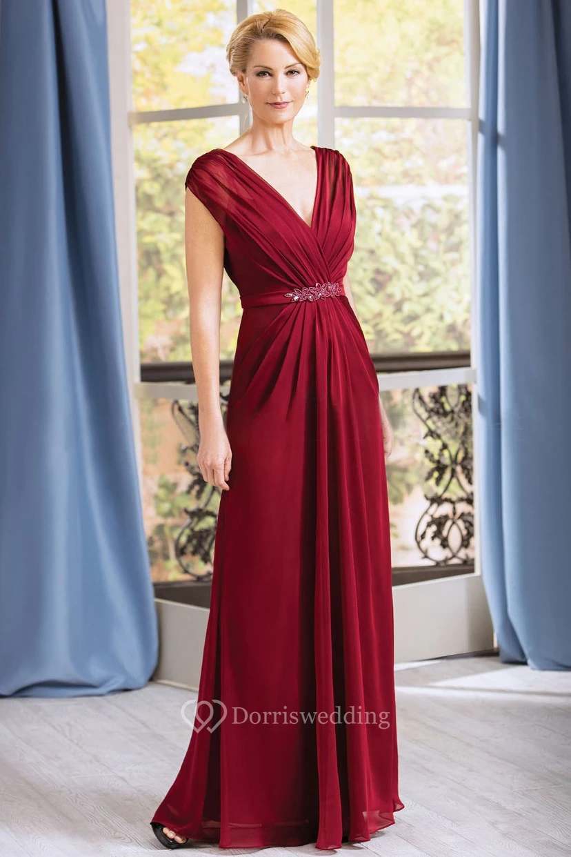 A-Linien-Kleid mit kurzen Ärmeln, V-Ausschnitt, Falten und V-Ausschnitt am Rücken