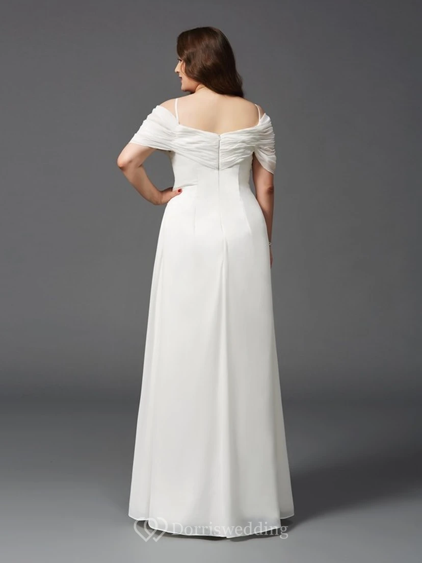 A-line Floor-length Spaghetti Empire Chiffon Ruching Beading Zipper Dress view 2