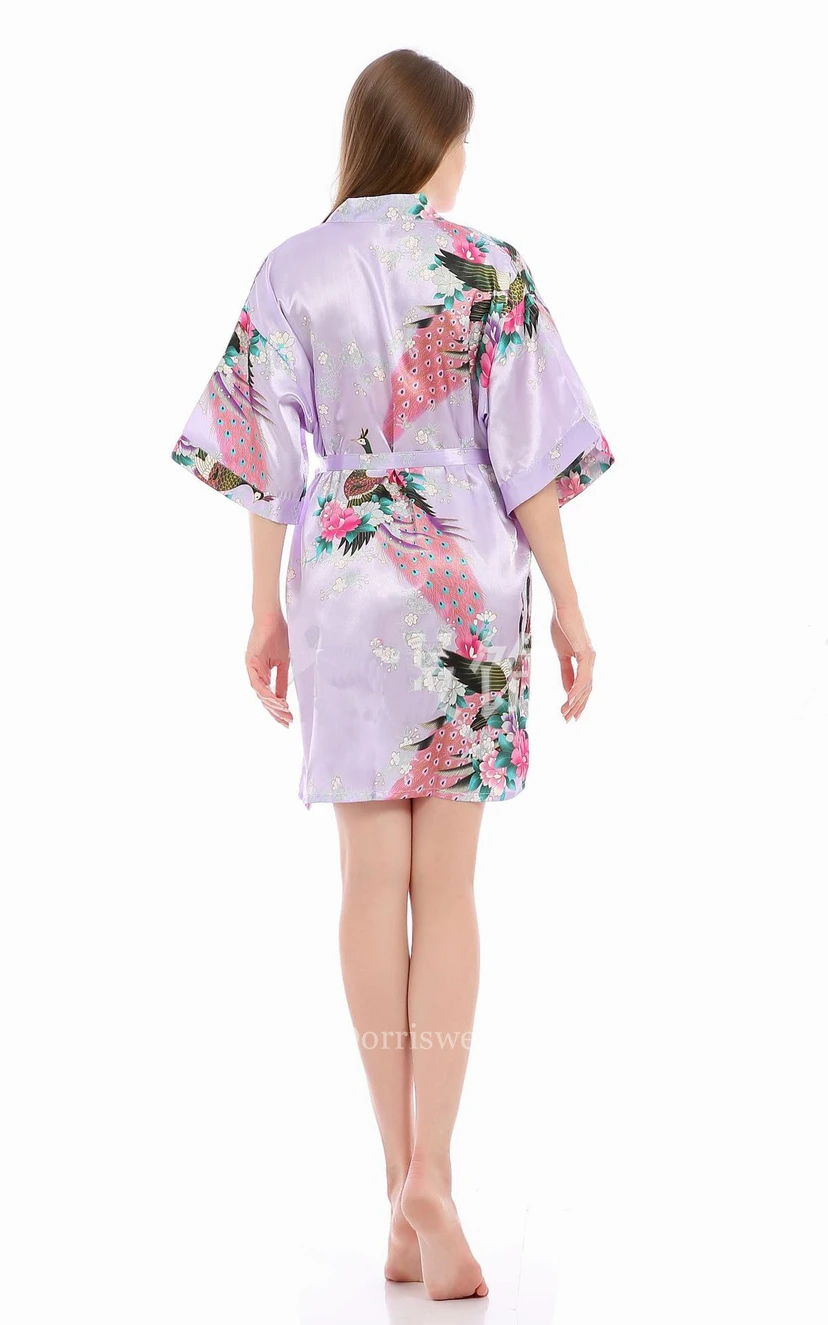 Floral Bride Bridesmaid Half Sleeved Short Robe view 2