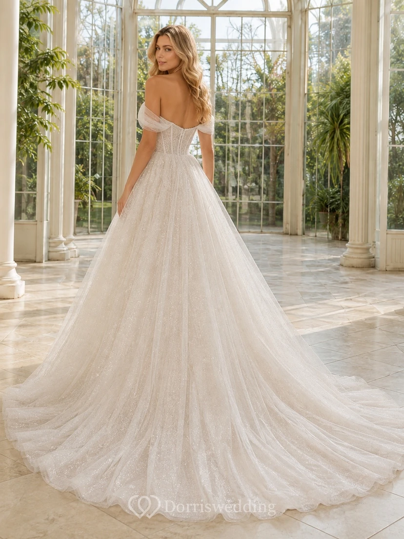 Vestido de novia elegante y fino de tul con mangas largas estilo sirena view 2