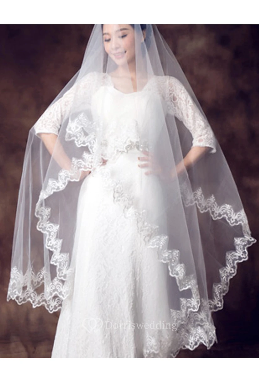 New Lace Applique Simple Style Beautiful Bridal Veil view 3
