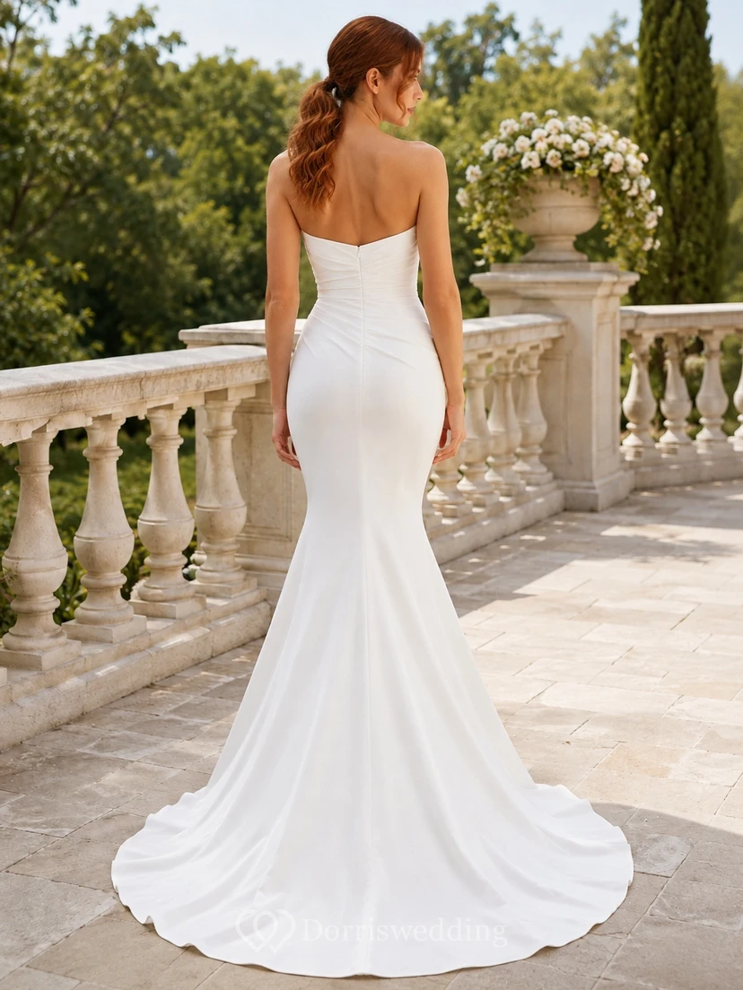 Smooth Satin Sweetheart Mermaid Floor-Length Sweep Train Simple Bridal Gown view 2
