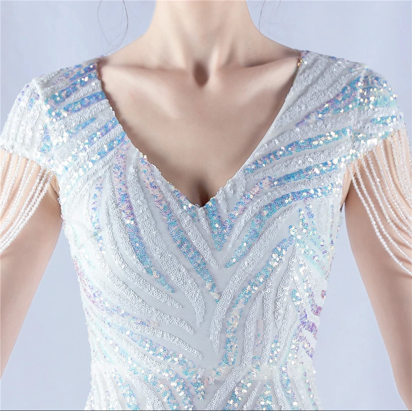 A-Line Big Swing Dress Skirt Encrypted Sequined Craft Beaded Evening Dress view 89