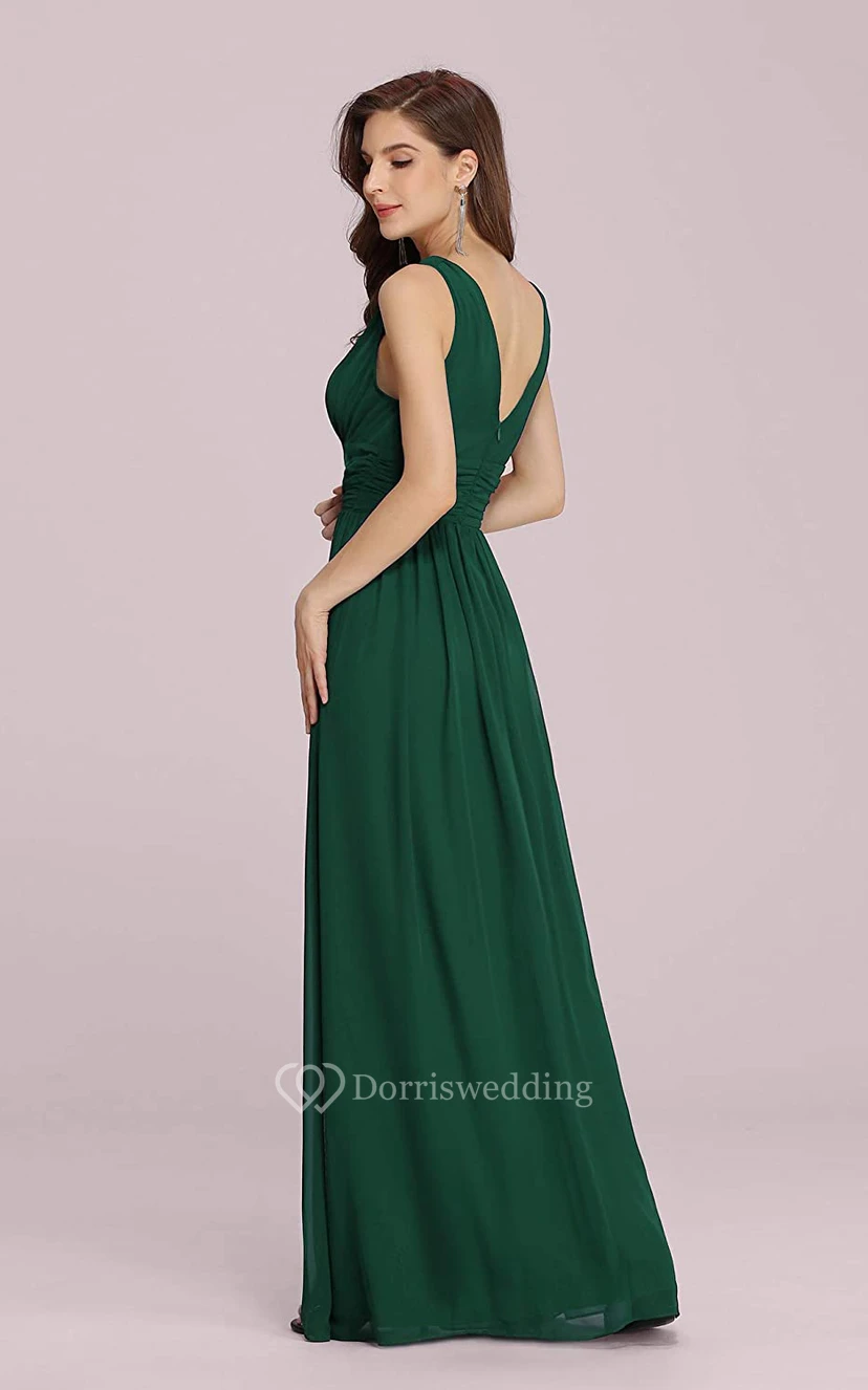 Casual Chiffon V-neck A Line Sleeveless Evening Dress With Ruffles view 2