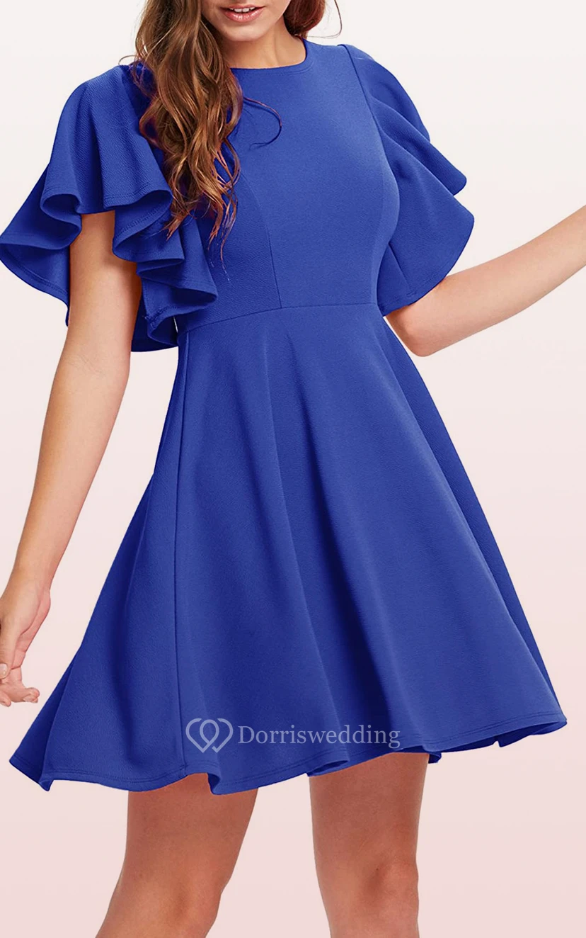 Knielanges, schlichtes und elegantes Jerseykleid in A-Linie mit kurzen Ärmeln und Falten view 14