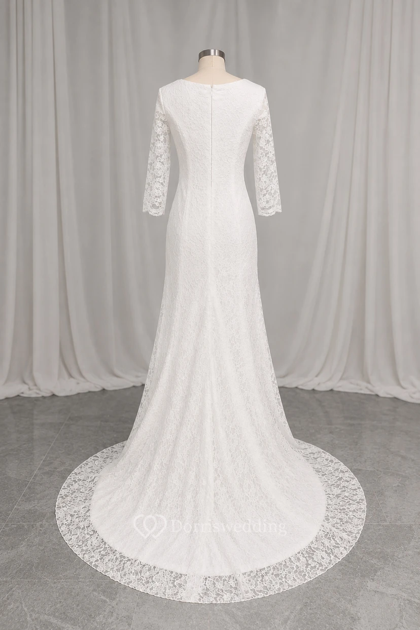 Ländlich-klassisches, schlichtes Brautkleid im Boho-Stil mit Spitze und langen Ärmeln view 7