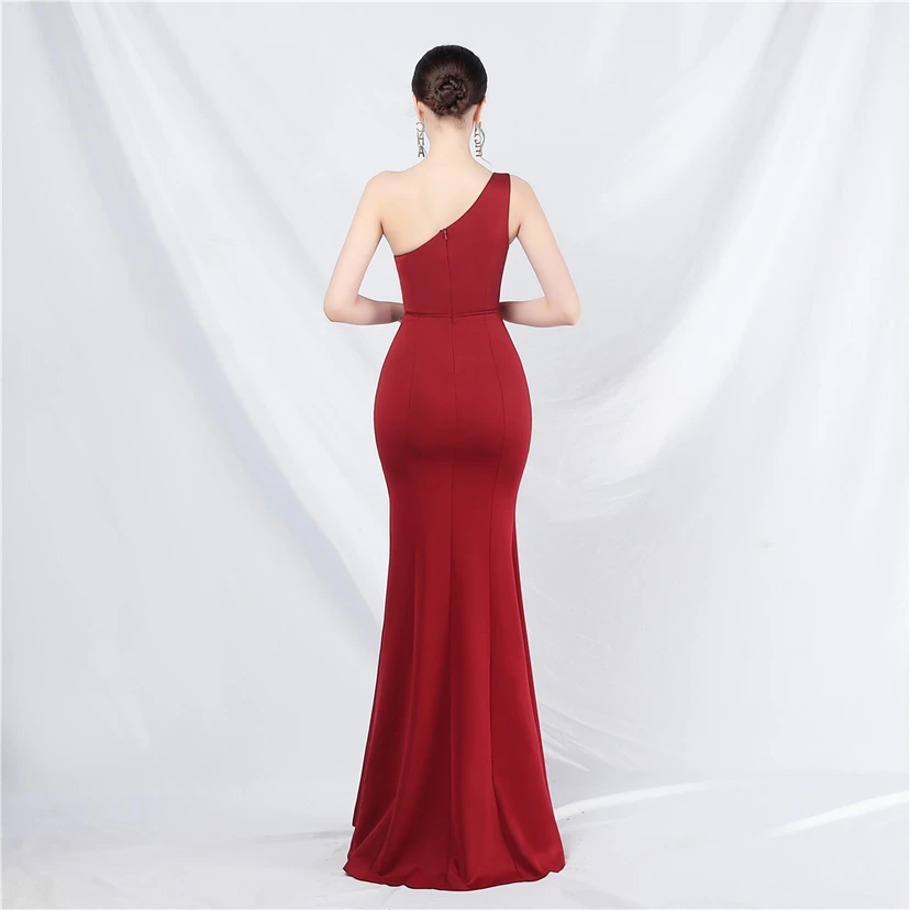 Unique Fashion Flower Design Simple And Elegant One-Shoulder Long Dress High-End Evening Dress view 24