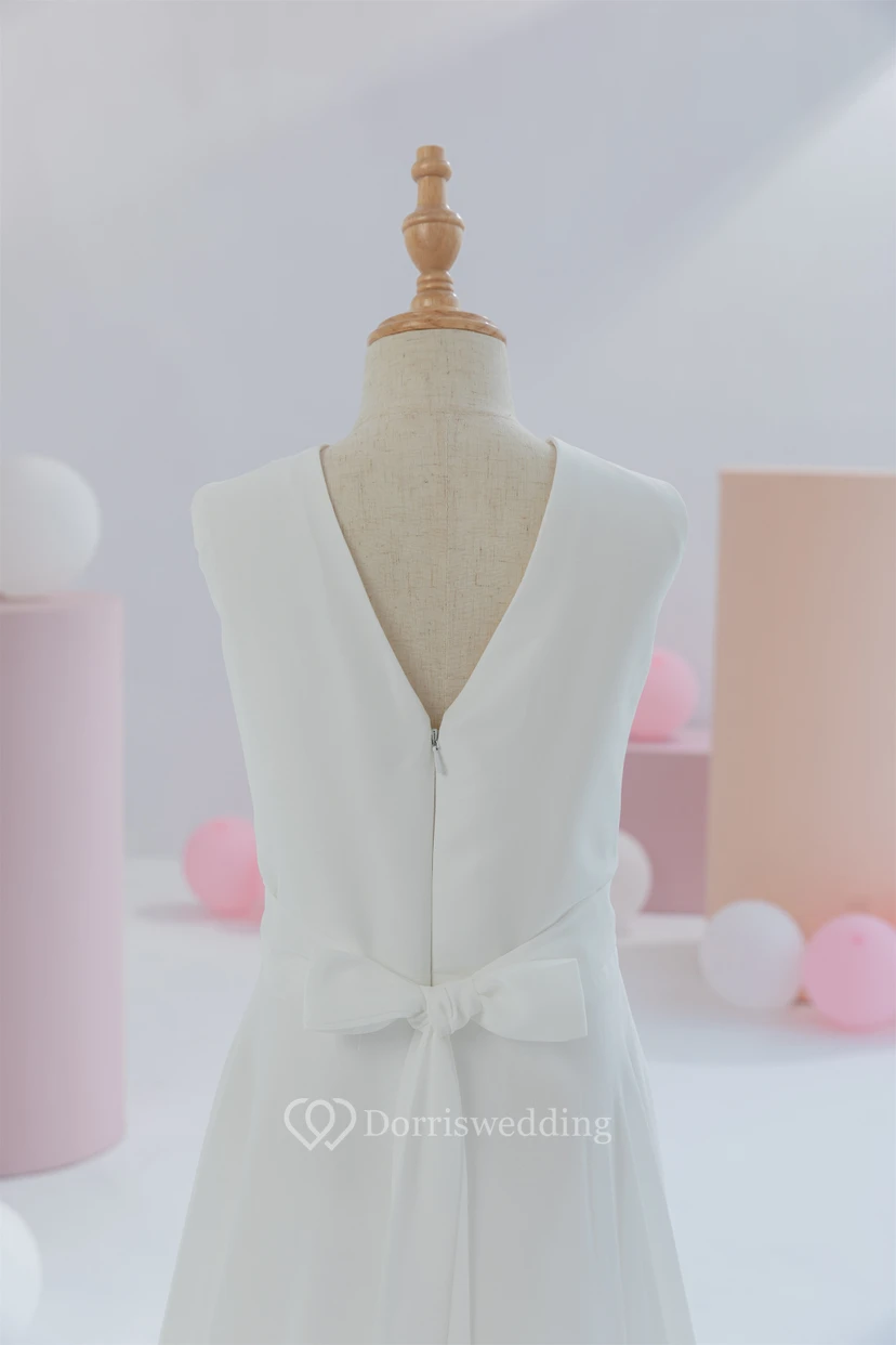 White First Communion Cowl-neck Sleeveless Floor-length Flowergirl Dress view 9