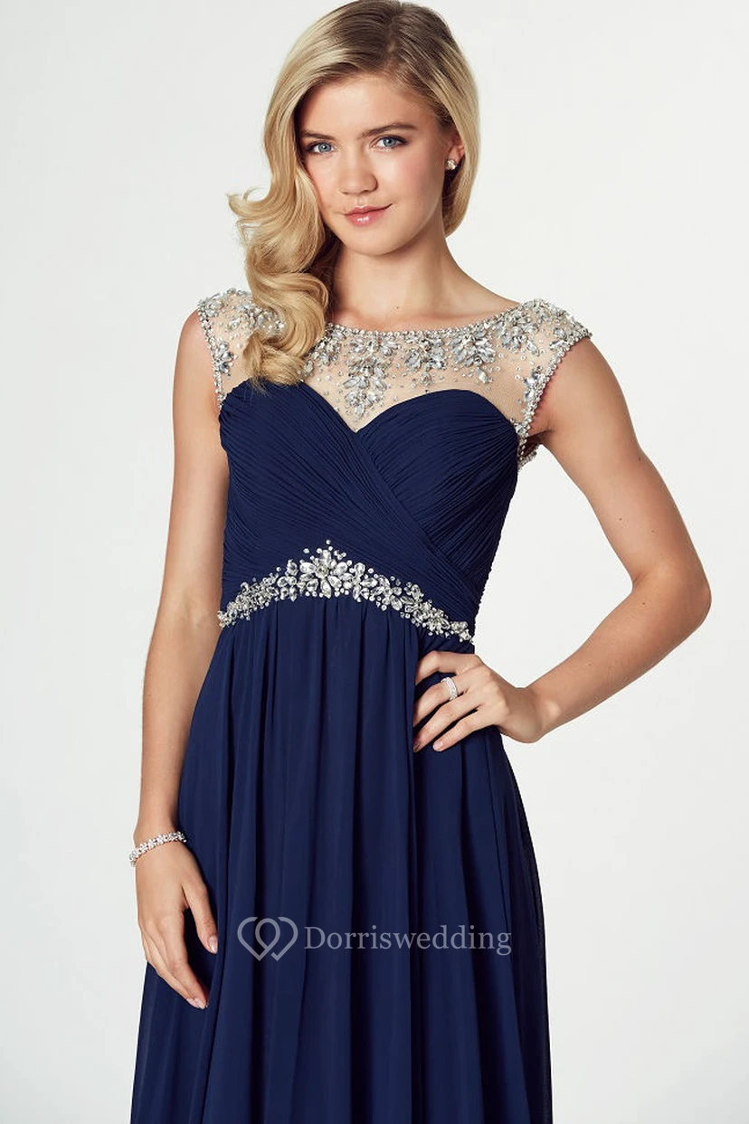 Bateau Neck Beaded Sleeveless Chiffon Prom Dress view 3