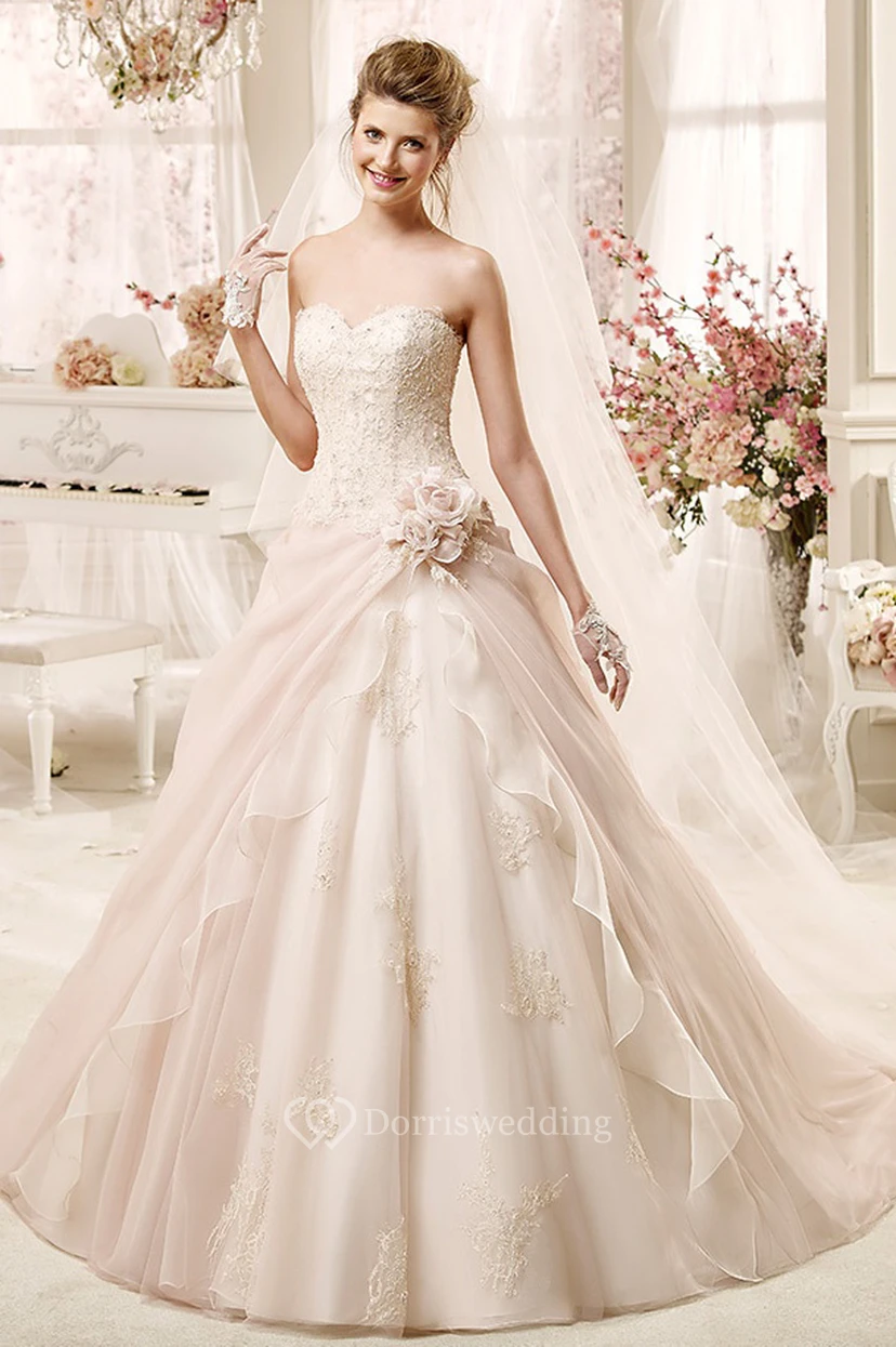 Lovely Sweetheart A-line Dress with Flowers and Asymmetrical Overlayer