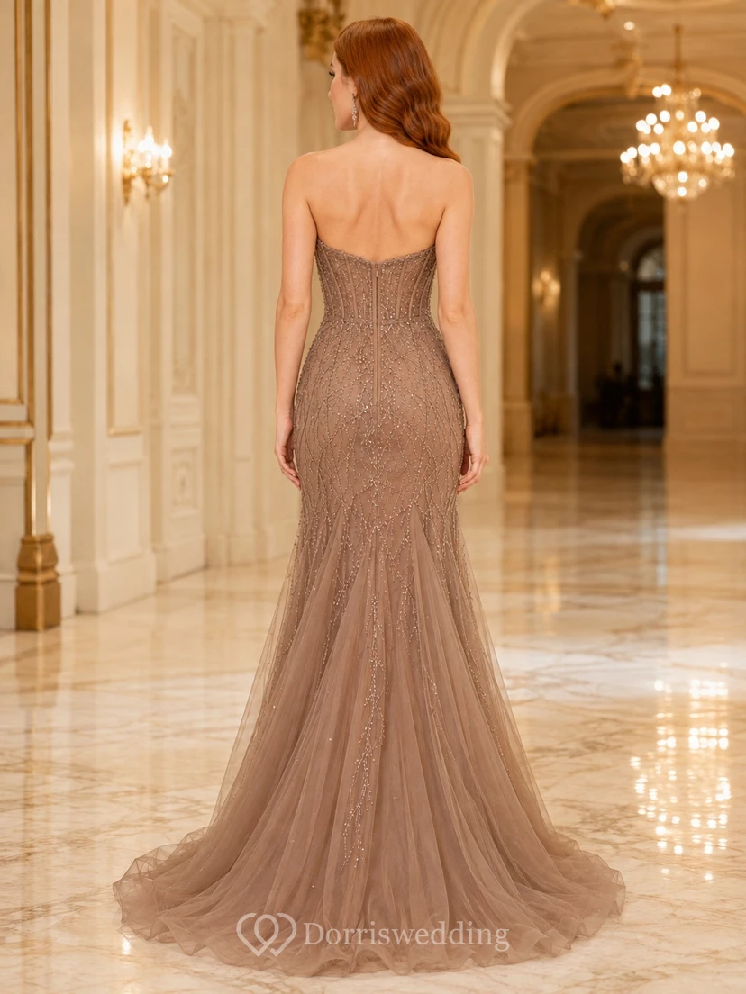 Taupe Sequined Sweetheart Mermaid Floor-length Luxury Formal Evening Gown view 2