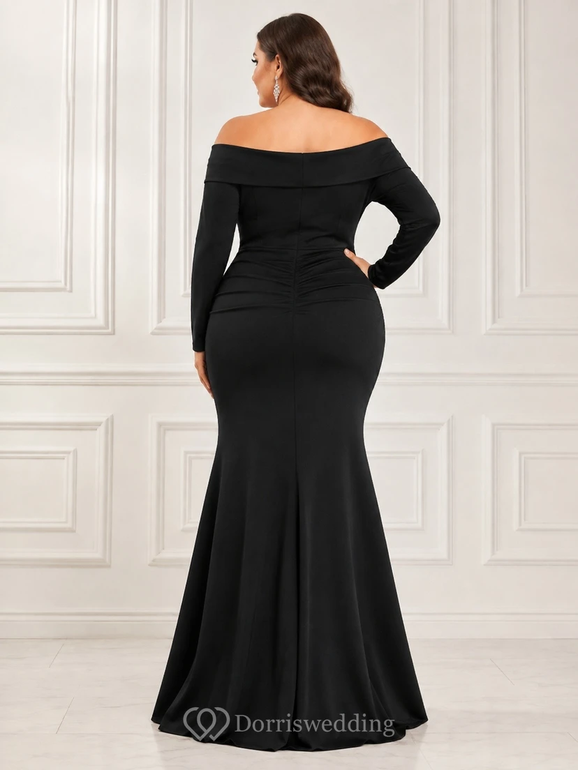 Sexy Plus Size Off-the-shoulder Long Sleeve Floor-length Jersey Mermaid Dress view 2