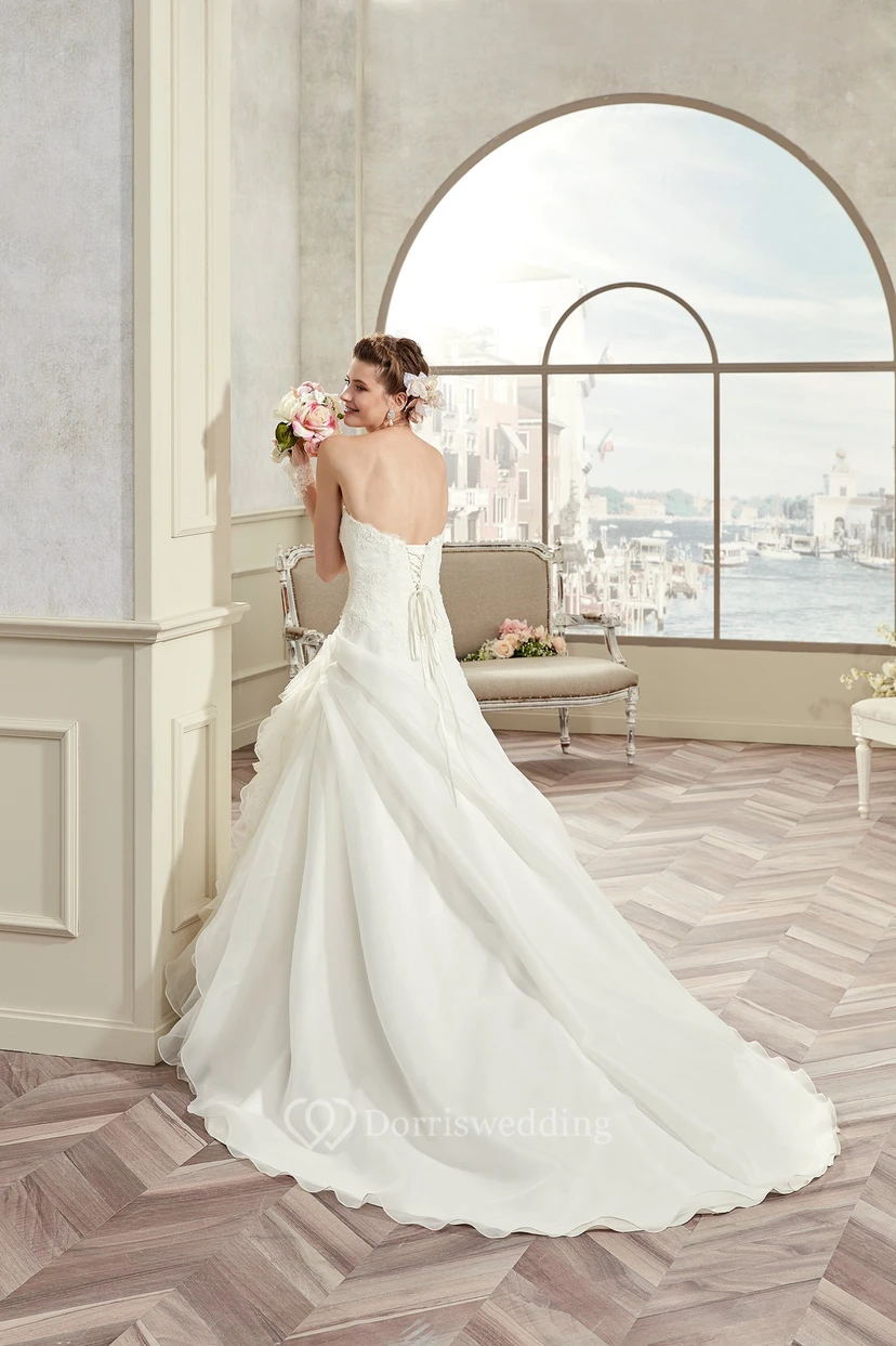 Sweetheart A-Line Lace Ruching Gown With Beaded Details And Lace-Up Back view 2