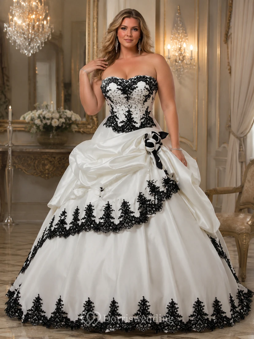 Ball Gown Taffeta Strapless Sleeveless Court Train Princess Wedding Dress with Beading Cascading Ruffles and Tiers view 4