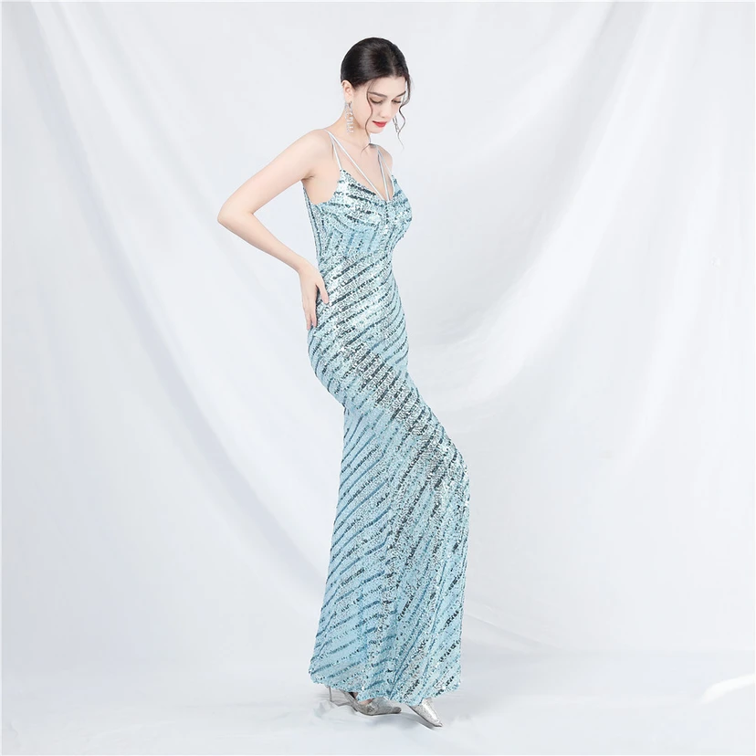 Fashionable Women'S Suspender Low-Cut Sequined Evening Dress view 24