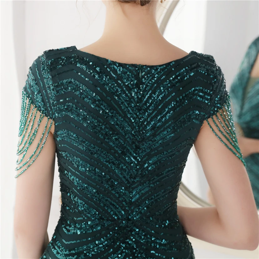 Paillettenbesetztes, handwerklich perfekt gefertigtes, perlenbesetztes Party-Abendkleid – sexy langes Kleid für die Braut view 27