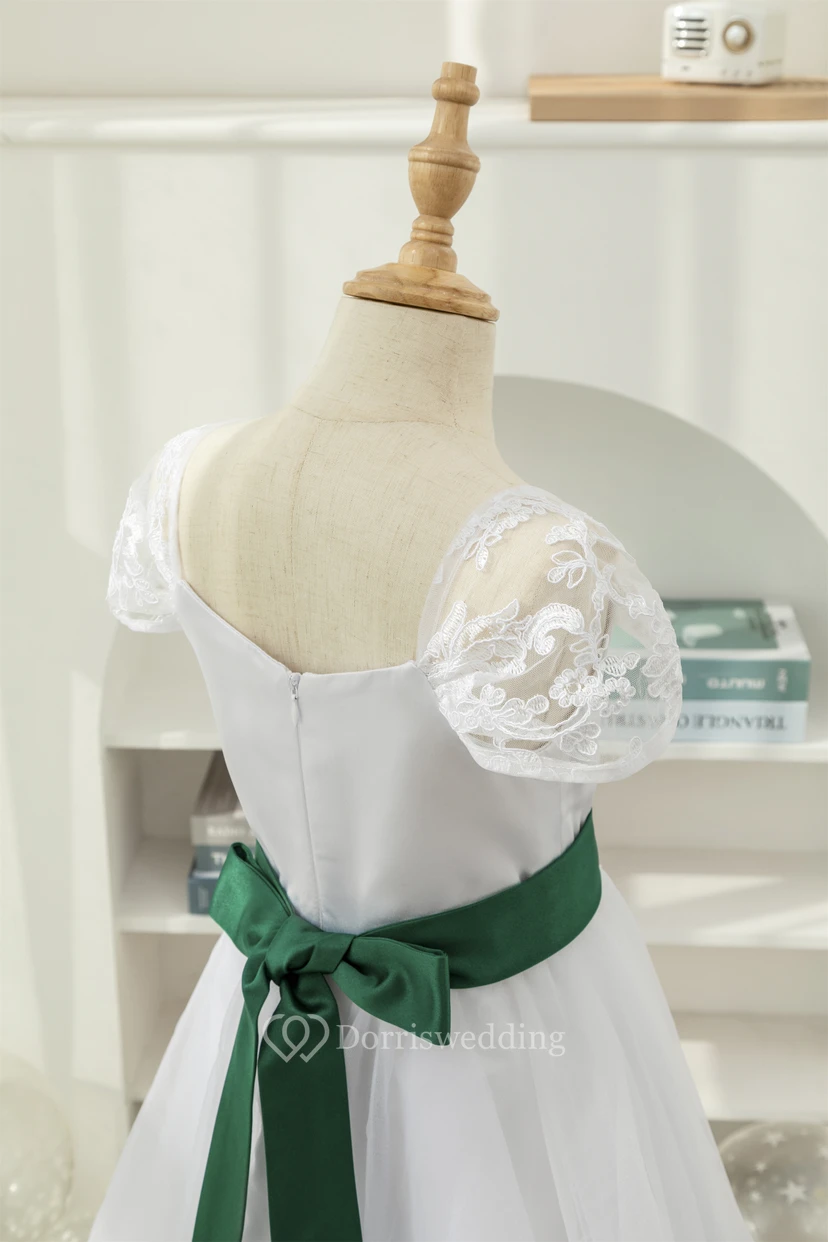 White Short-sleeve A-line Tulle First Communion Flowergirl Dress view 8