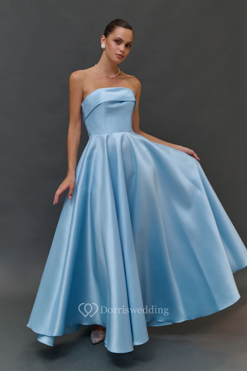 Strapless Floor-length A-line Simple Satin Dress video preview