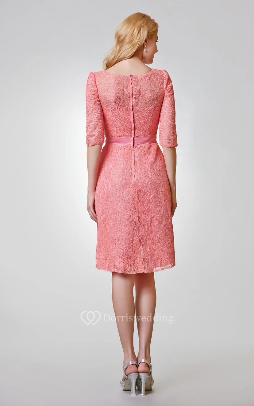 Simple 3-4 Length Sleeve A-line Knee Length Lace Dress view 3