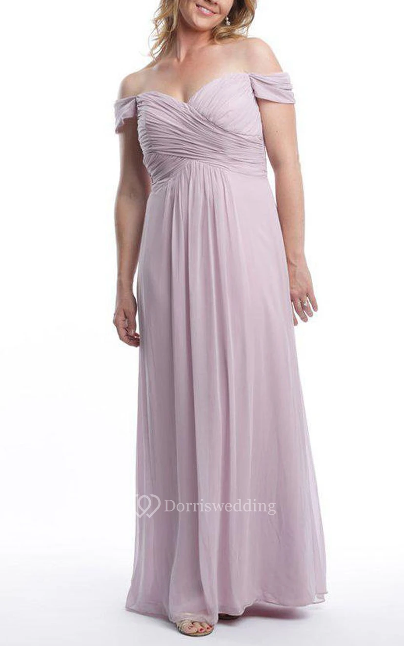 Off-the-shoulder Sweetheart Ruched Long Bridesmaid Dress view 3