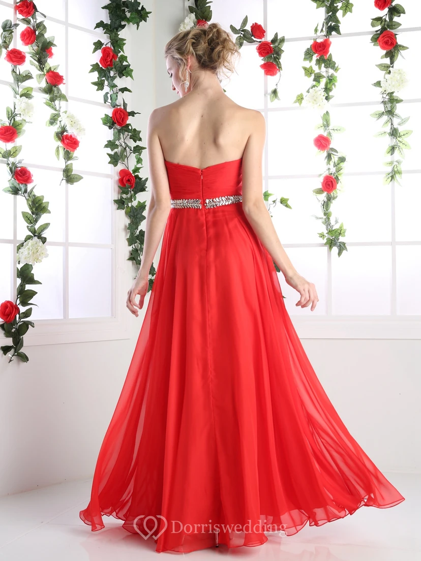 A-Line Sweetheart Sleeveless Chiffon Backless Dress With Ruching And Beading view 2