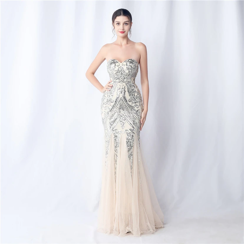 Positionierung Blumenschnitt Netz Pailletten Hochzeitsdinner Toast Party Abendkleid view 56