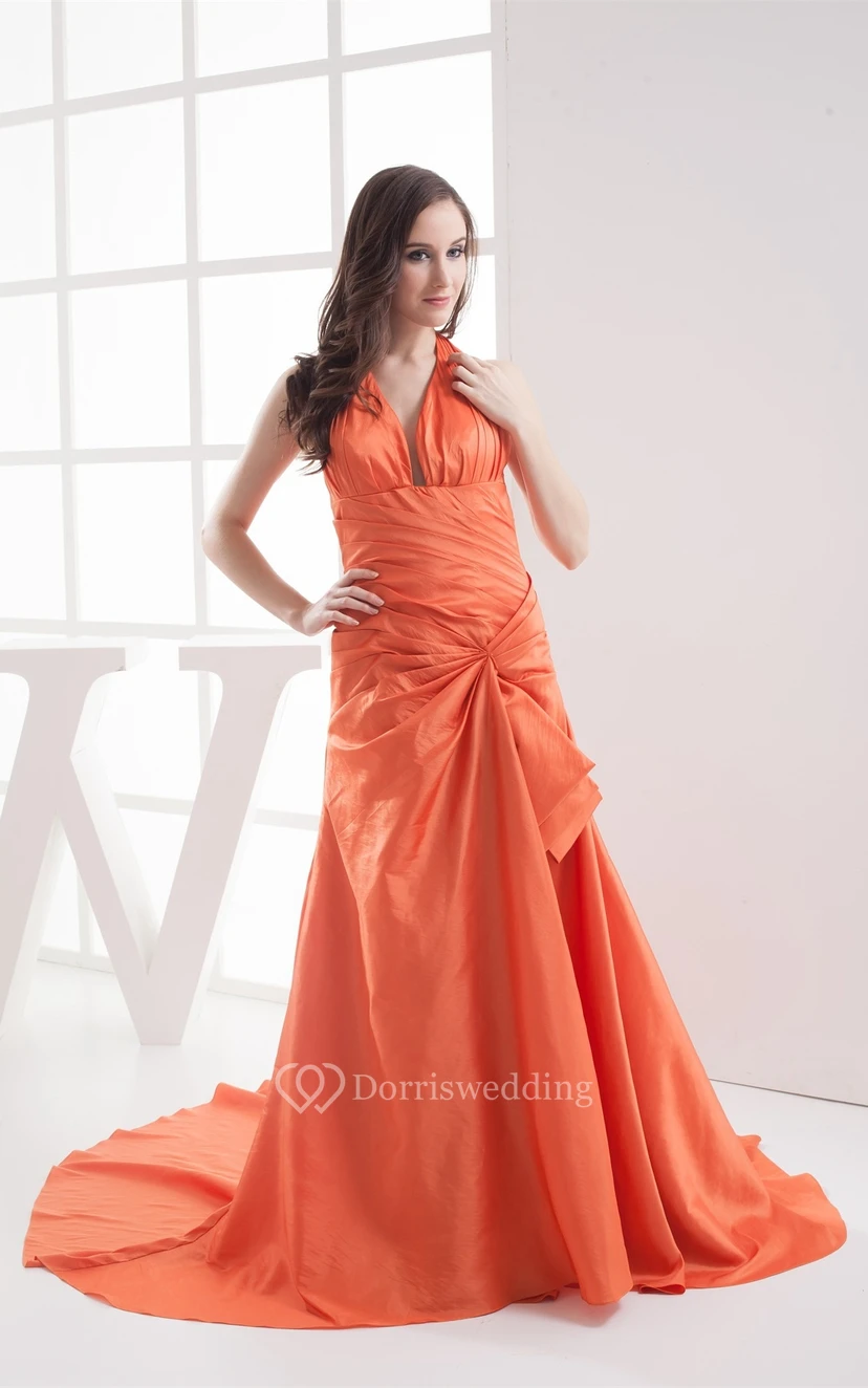 Plunged Maxi Halter and Dress With Central Ruching view 2