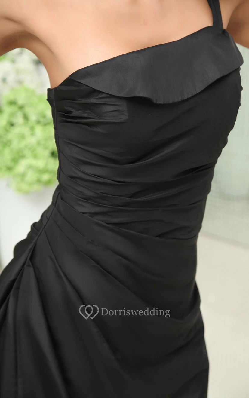 One-Shoulder Taffeta A-Line Gown Floral Shoulder Detail view 4