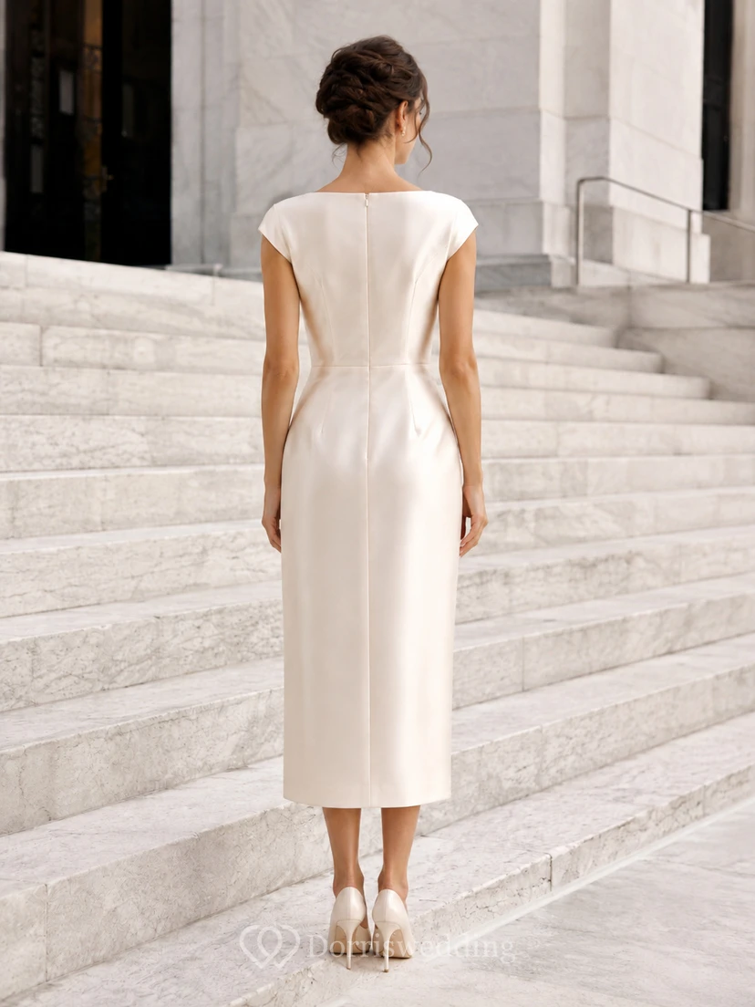 Vestido de novia midi de satén con escote barco para el juzgado y el ayuntamiento. view 2
