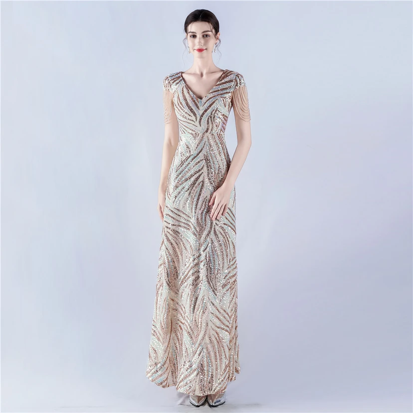 A-Line Big Swing Dress Skirt Encrypted Sequined Craft Beaded Evening Dress view 46