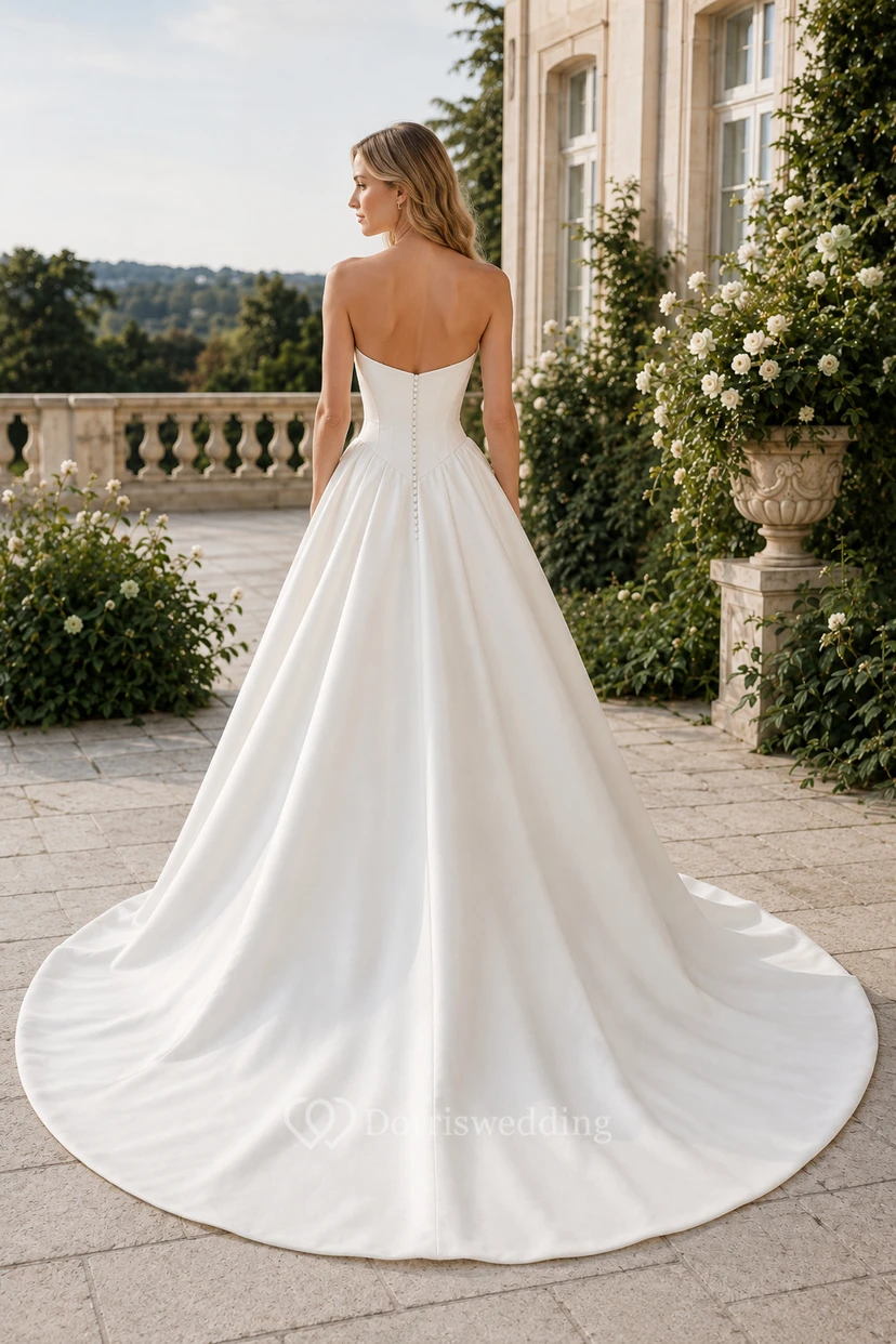Strapless Satin Ball Gown with Chapel Train view 2