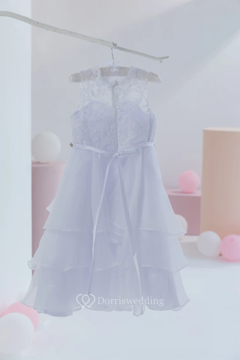 Cute Short A-line Lavender Flowergirl Dress with Applique and Beadings view 2