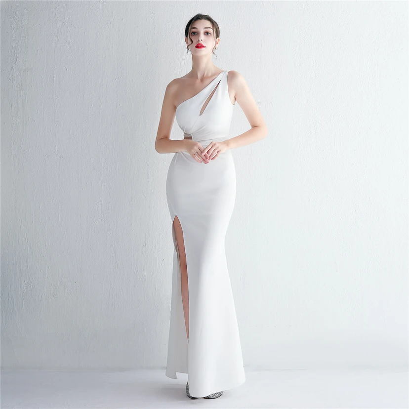 Pressing Beading Craft Toast Dress Long One Shoulder Thank You Banquet Slim Fishtail Skirt Wedding Car Model Exhibition view 2