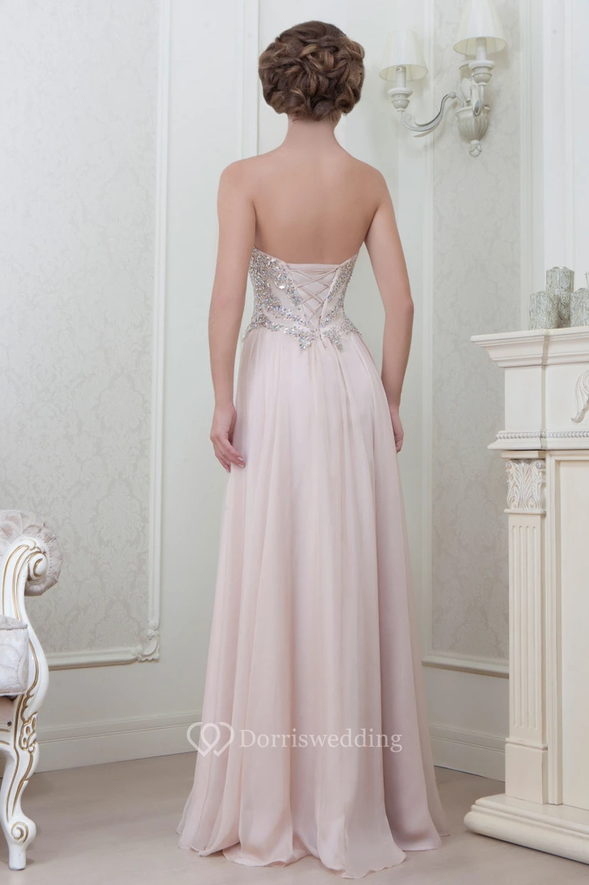 Sheath Sweetheart Beaded Floor-Length Sleeveless Chiffon Evening Dress With Pleats view 2