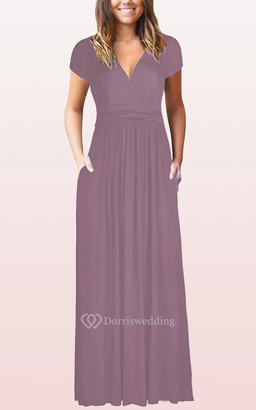 Ethereal Jersey V-neck A Line Guest Formal Dress With Pockets view 12
