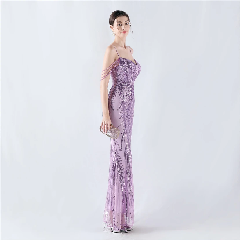 Waist-Reduced Fishbone Shaping Positioning Flower Sequined Anchor Sexy Beaded Suspender Evening Dress view 54