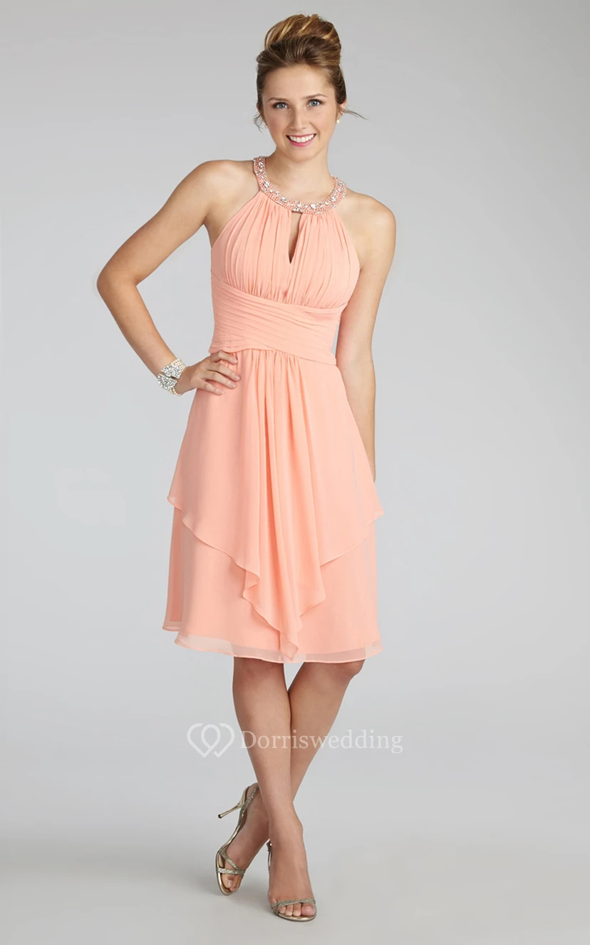 Short Chiffon Dress With Beaded Jewel Neck view 2