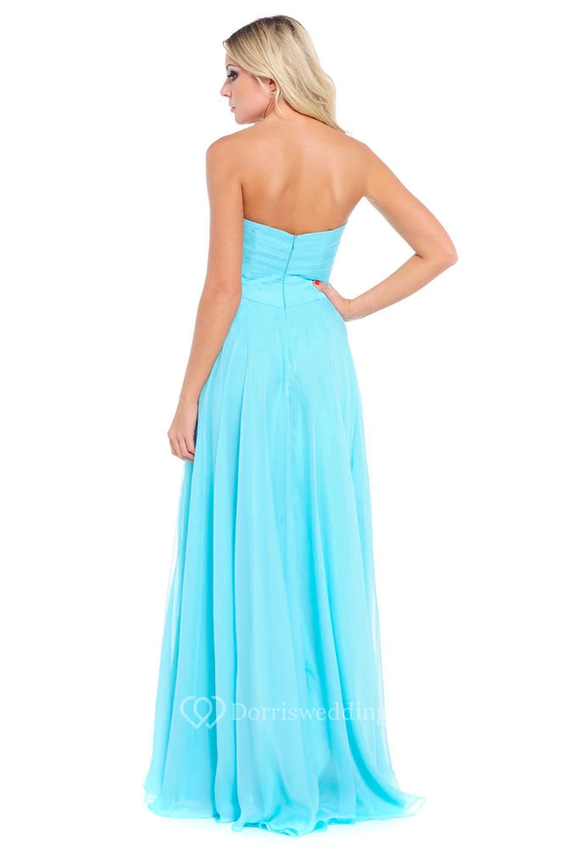 Ärmelloses Chiffon-Abendkleid in A-Linie mit herzförmigem Ausschnitt und Applikationen view 2