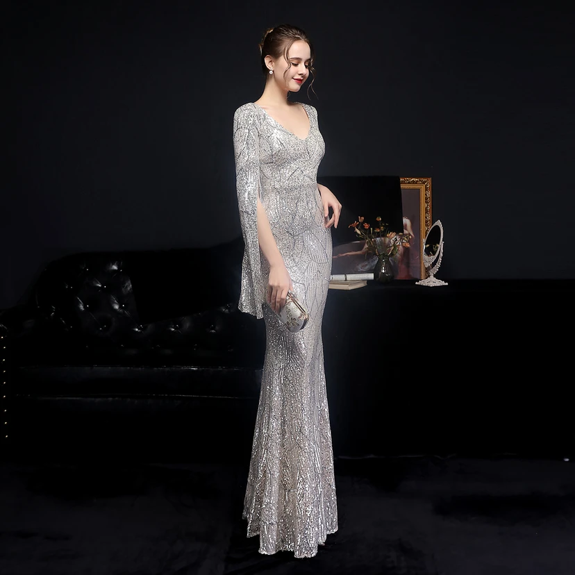 Robe de soirée élégante à sequins, longue, cintrée et sirène, idéale pour les réceptions et les célébrités. view 22