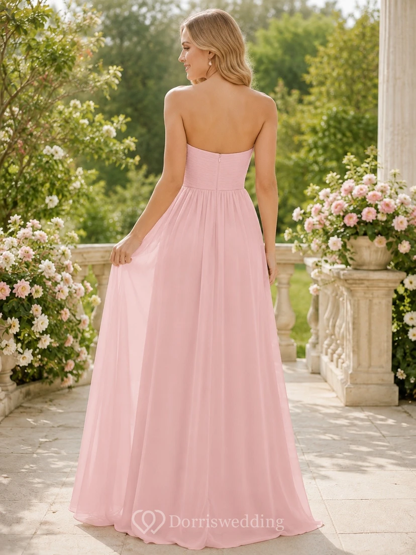 Strapless Sweetheart Blushing Pink Chiffon A-line Bridesmaid Evening Dress view 2
