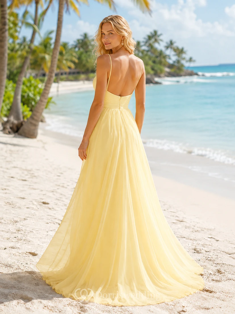 Yellow Strapless Chiffon Tropical Beach A Line Bridal Gown view 2