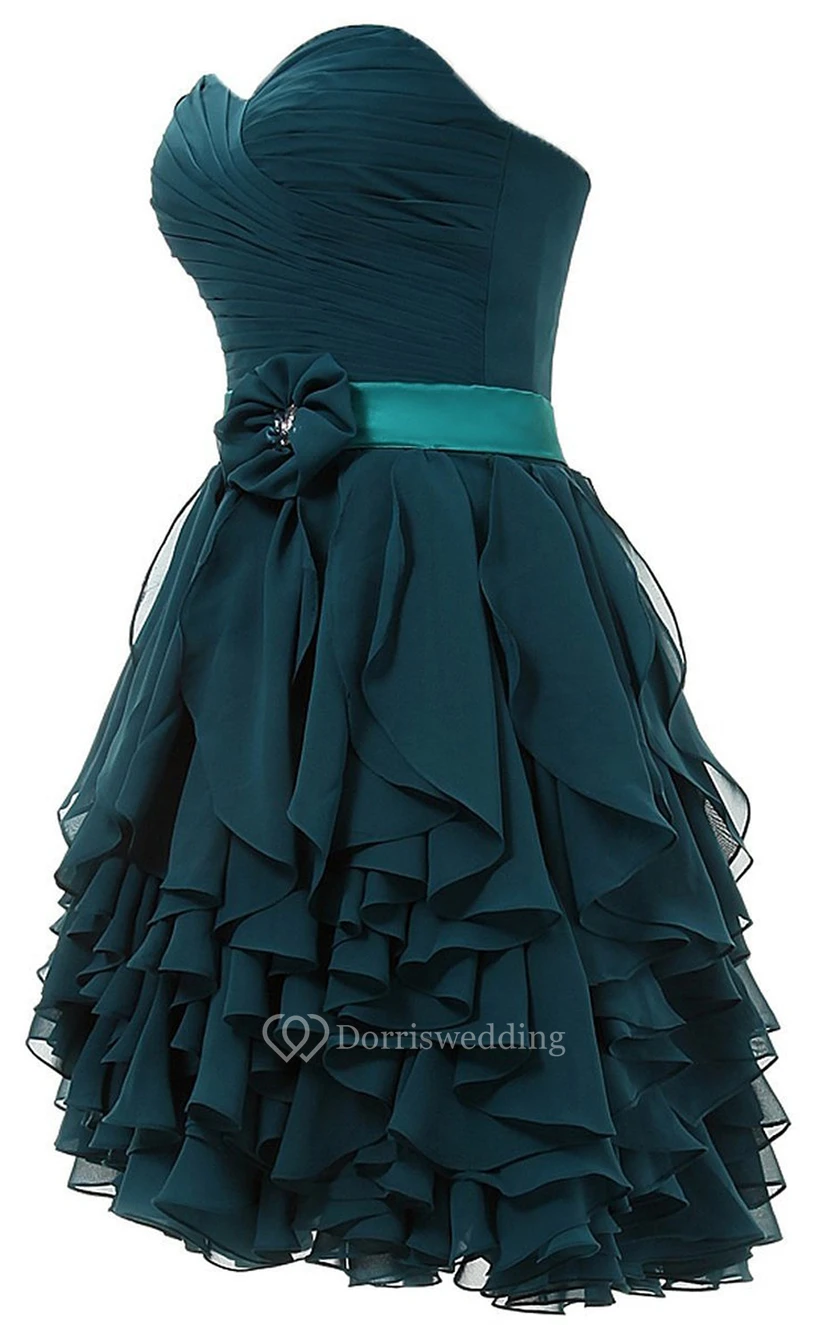 Sweetheart Ruffle Dress Wtih Sash and Flower view 2