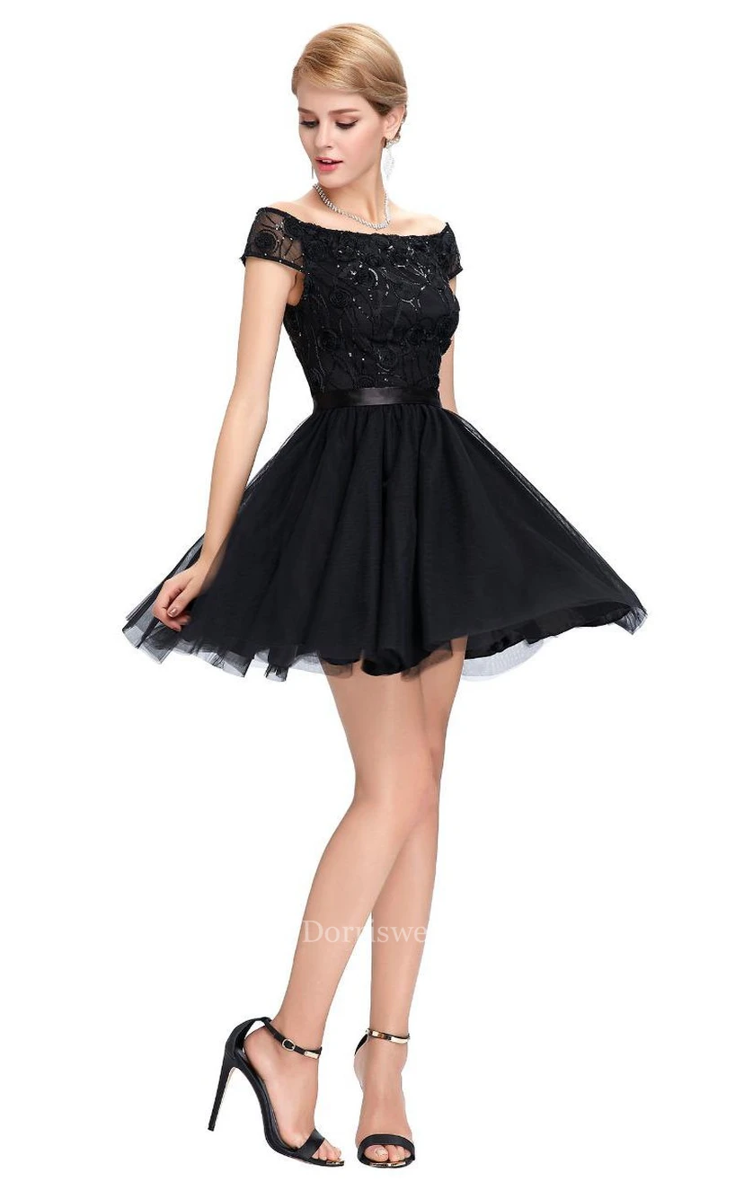 Sequin Luxury  Off-the-shoulder Short Tulle Dresses view 3