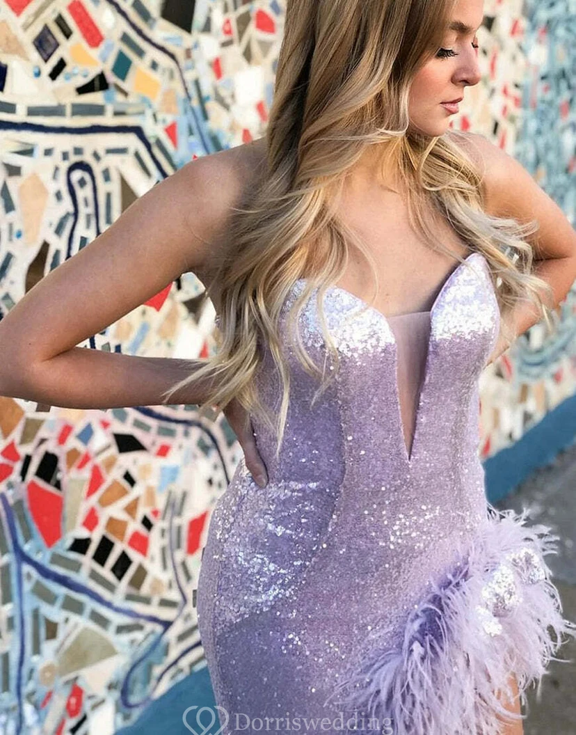 Sweetheart Beaded Front Split Sequin Prom Dress view 9