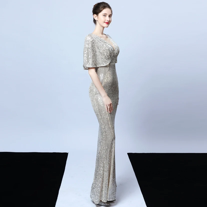 Elegantes Abendkleid mit Polyestergarn, Quasten, Pailletten und Fischschwanzsaum für Damen im Herbst view 12