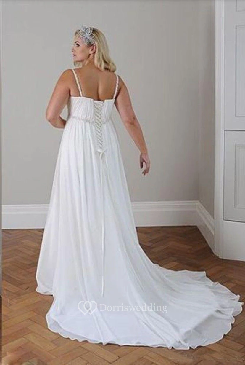 Plus Size Beach Empire A-line Wedding Dress | White Chiffon Women Bridal Gown for Curvy Bride view 2
