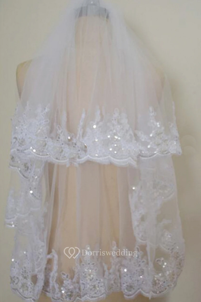 Tulle Fingertip Wedding Veil with Sequins view 2