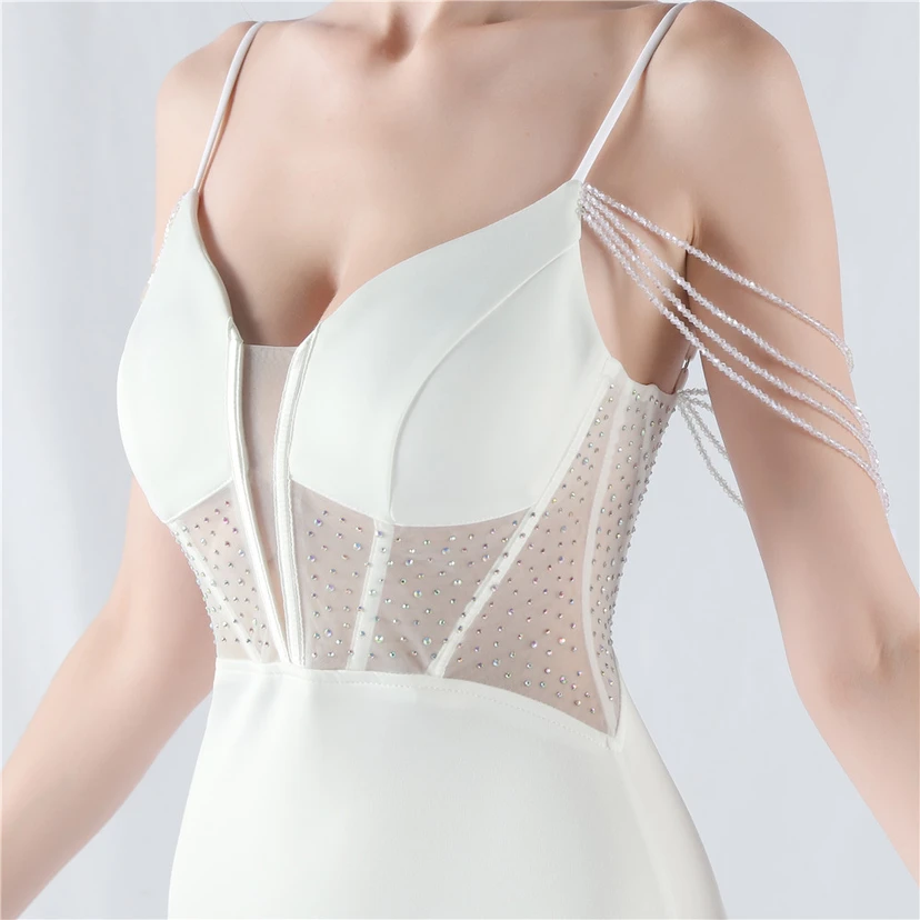 Vestido de noche con cintura de espiga, bordado de diamantes de imitación, ideal para banquetes y presentaciones. view 54