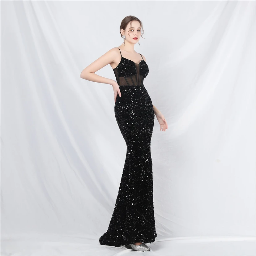 Palace Style Heavy Fishbone Waist Mesh Sequined High-End Evening Dress view 11