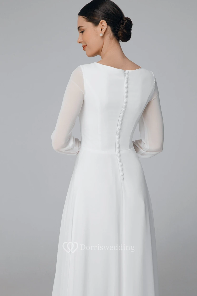 Robe de mariée fourreau maxi modeste | Robe de mariée minimaliste style temple mormon view 6